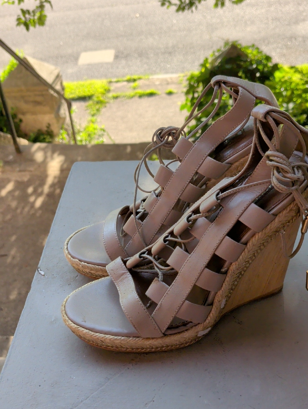 Lace-Up Espadrille Wedge Sandals In Taupe